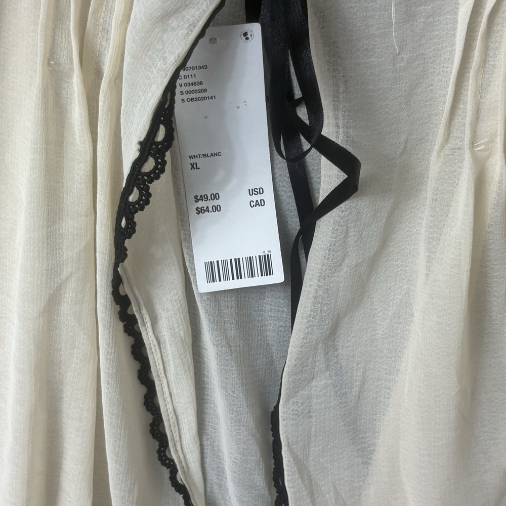 Kimchi Blue Urban Outfitters Pleated Chiffon Cami Top Cream Black Trim XL Y2K - Picture 6 of 9